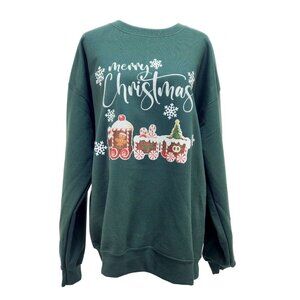 Green Soni Lu Christmas Sweatshirt Unisex With Festive Train Design Size L New